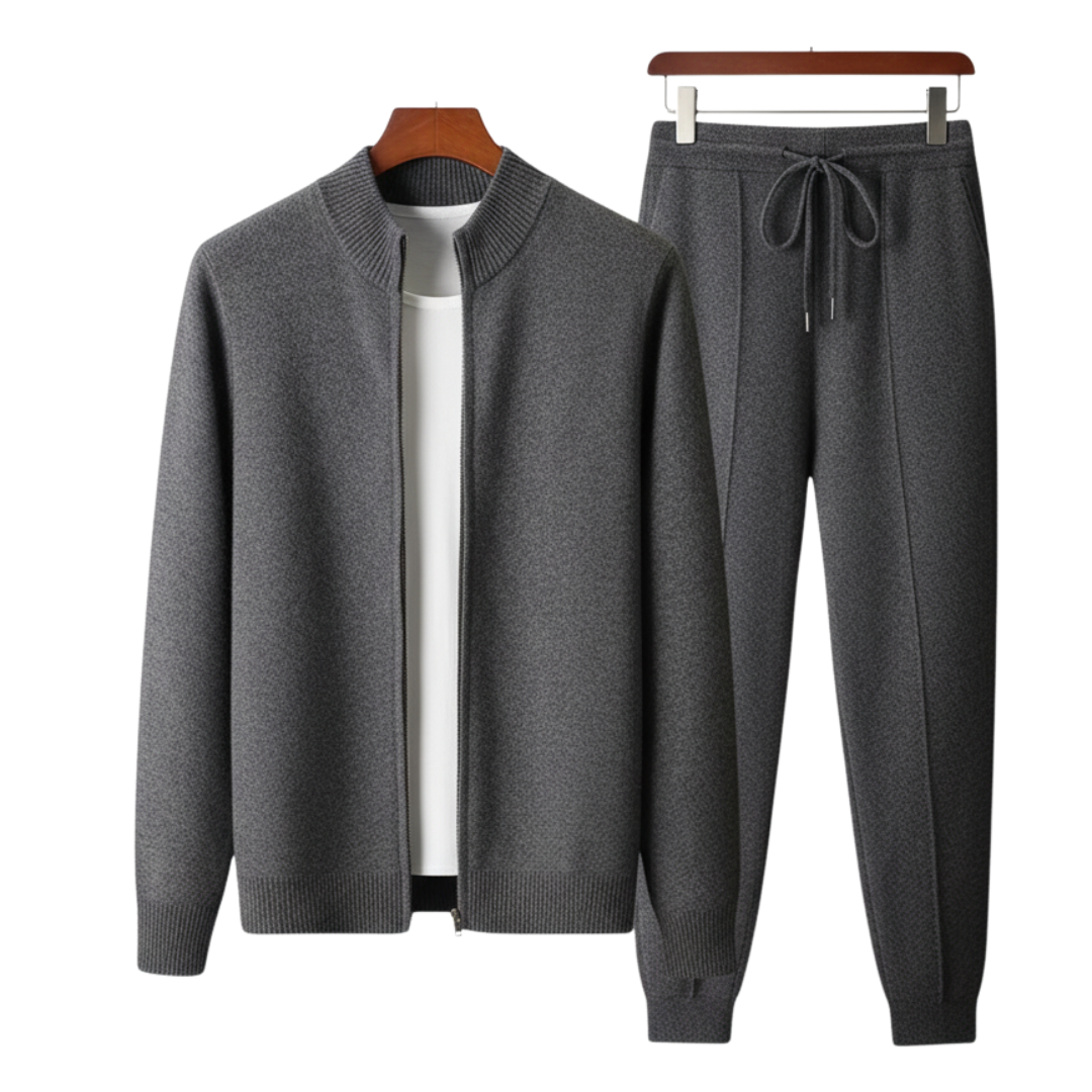 Wool Zip-Up Tracksuit with Textured Knit Finish