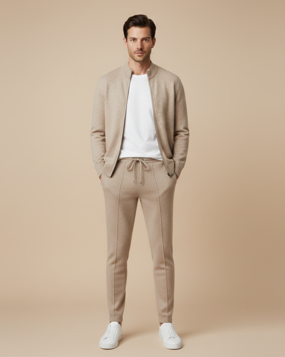 Wool Zip-Up Tracksuit with Textured Knit Finish