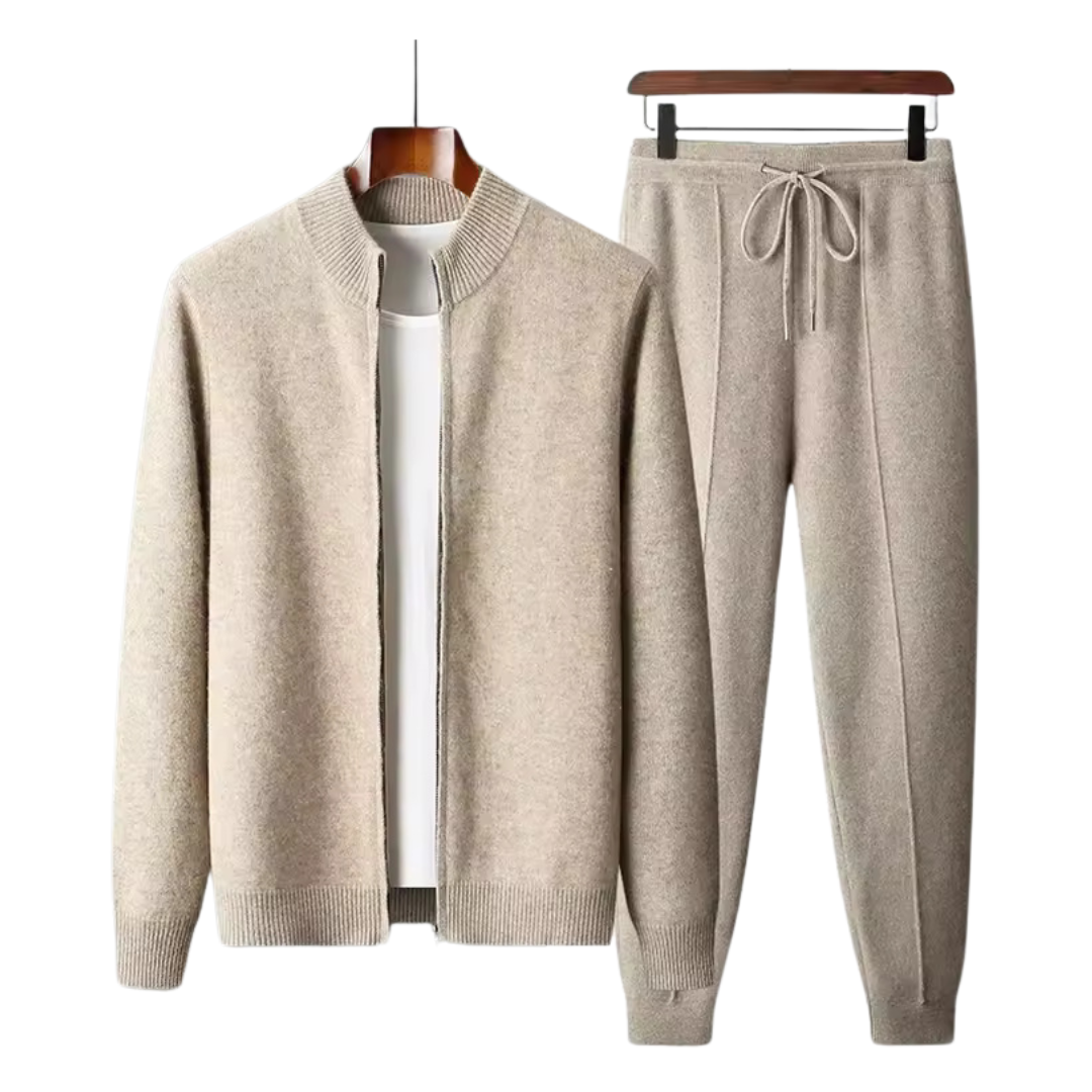 Wool Zip-Up Tracksuit with Textured Knit Finish