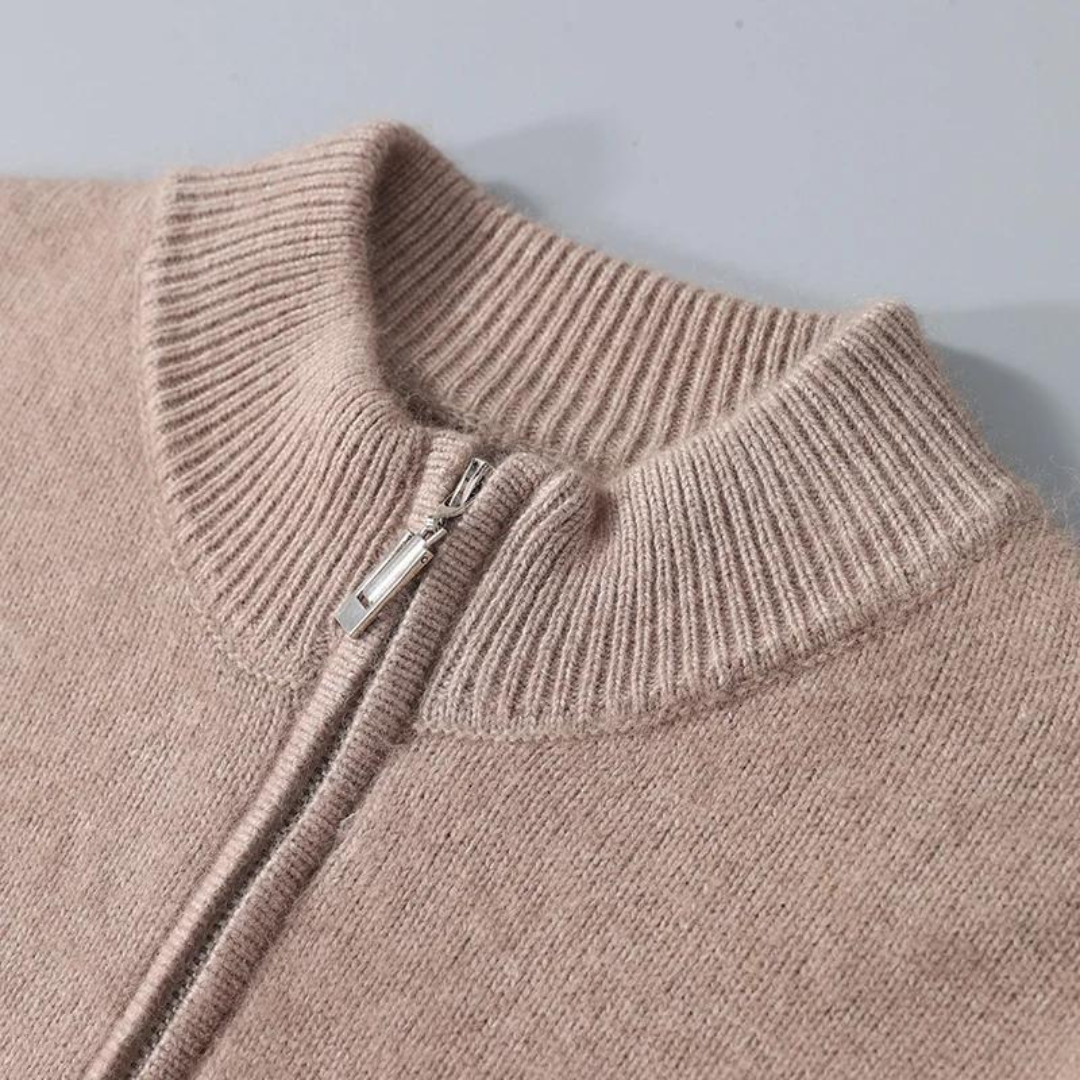 Wool Zip-Up with Structured Knit Texture