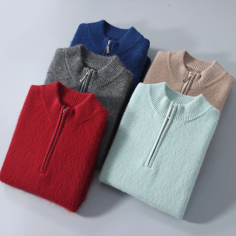 Wool Zip-Up with Structured Knit Texture